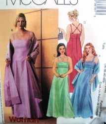 3616 STRAPPY EMPIRE LINED FLOOR DRESS,STOLE PATTERN 18W-32W 2 SZ